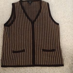 Talbots Brown and Tan Check Merino Wool Sweater Vest